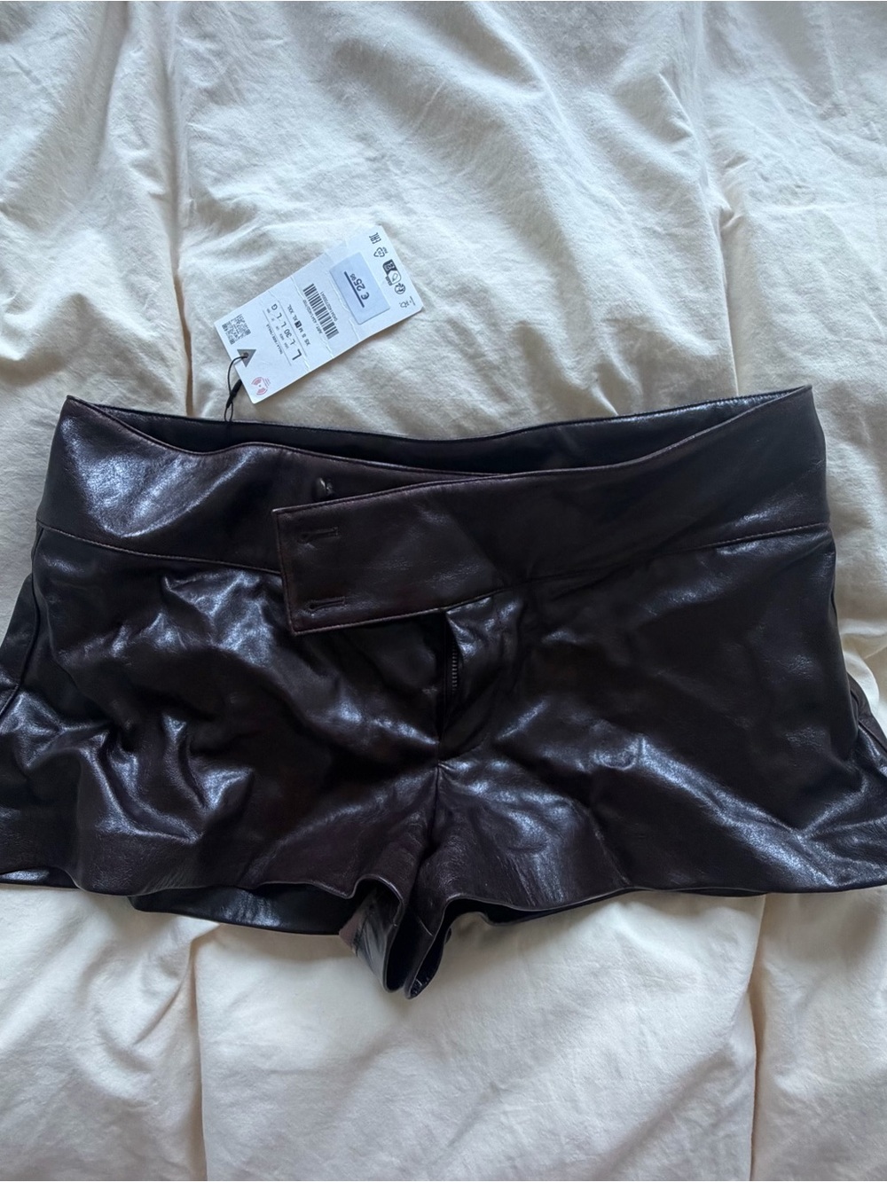 NWT ZARA Dark Brown Faux Leather Low Rise Micro Shorts